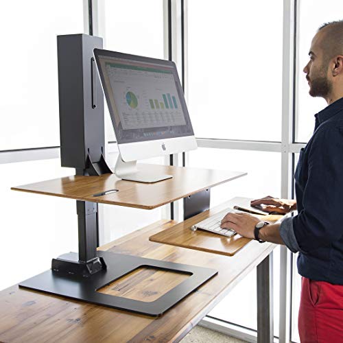UPLIFT DESK - E7 Electric Standing Desk Converter, White Base, Natural Rubberwood Worksurface (Dual Monitor)