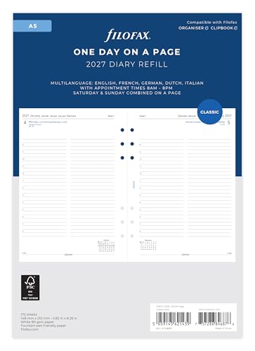 Filofax A5 Day per page 5 language appointments 2027 diary 27-68515