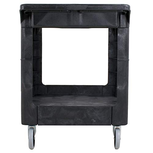 Rubbermaid Commercial Products 2-Shelf Utility/Service Cart Medium Flat Shelves Storage Handle 500 lbs. Capacity for Warehouse/Garage/Cleaning/Manufacturing