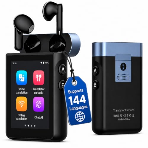 AI Translation Earbuds Real Time | Translator Earbuds with Camera Translation | 144 Languages | Built-in ChatGPT | No Subscription | Bluetooth for Travel, Business & Education