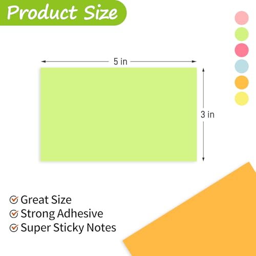 1920 Sheets 3 in x 5 in Large Sticky Notes, 76 x 127 mm 6 Pads Assorted Self-Stick Pads for Notebook,Office,School and Home,80 Sheets/Pad (24 Pads Brillant)
