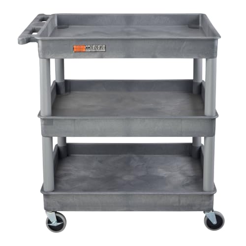 LUXOR TC111-G Large Tub Cart, Three Shelves, Caster Wheels with Locking Brake, Assembly Required, 32" W x 24" D x 38.25" H, 133 Lbs