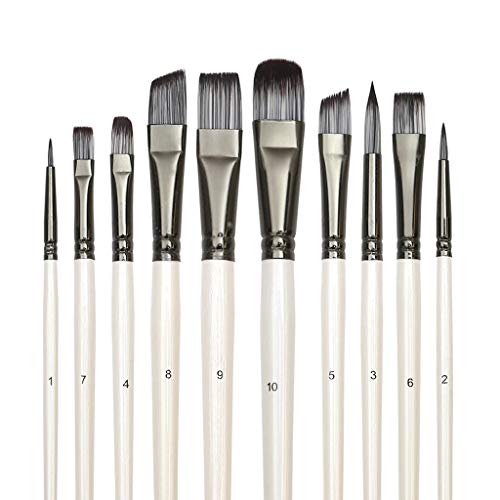 UOHLCX HBJWOV Paint Brushes Set for Art Acrylic Gouache Oil Watercolor Artist Canvas Synthetic Nylon Tips 10 Pack