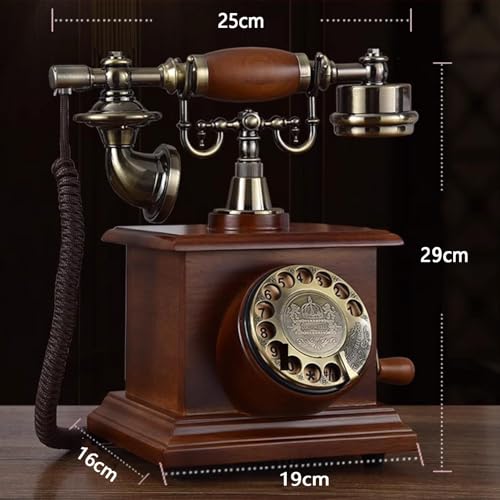 QUANGJN Vintage Table Phone Retro Rotary Dial Phone Landline Telephone Corded Old Fashion Antique Phone Wooden Old School Telephones for Home Office Cafe Bar Star Hotel Decor,Brown