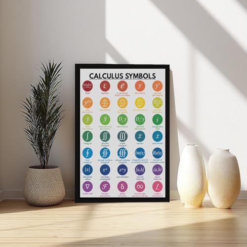 wangpaihui CALCULUS SYMBOLS POSTER Symbols Chart Educational Poster Math Classroom Classroom Wall Art Poster Canvas for Elementary Middle School Classroom Education Black Frame24 L X 36" W