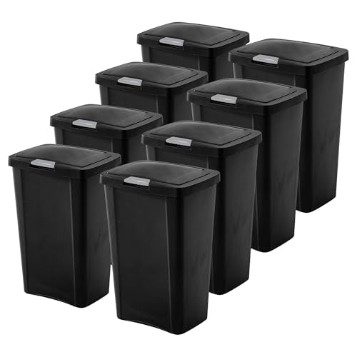 Sterilite TouchTop Plastic Wastebasket, Black, 13 Gallon, 8 Pack