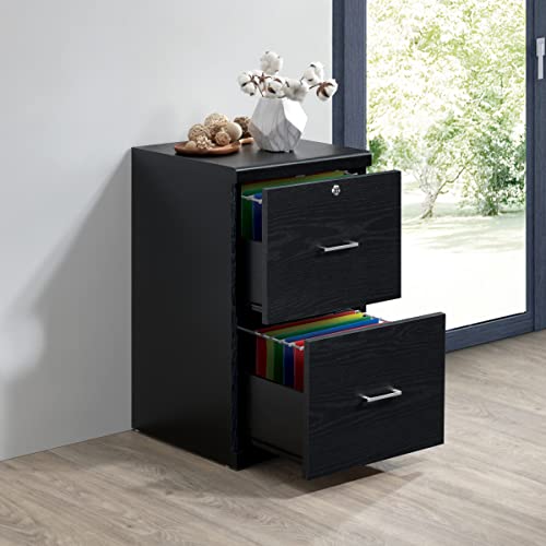 OSP Home Furnishings Alpine 2-Drawer File Cabinet with Locking Top Drawer and Lockdowel Fastening System, Vertical, Black