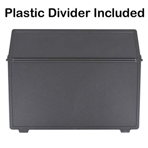 Acrimet 6 x 9 Card File Holder Organizer Box Metal Base Heavy Duty (AZ Index Cards and Divider Included) (Black Color with Crystal Plastic Lid Cover)