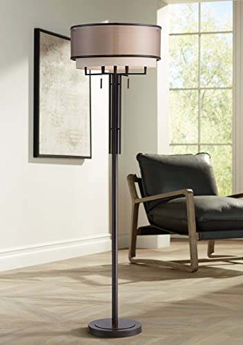 Alamo 62" Tall Bronze Double Shade Floor Lamp Living Room