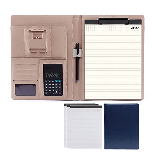 Padfolio Organizer Binder,portfolio, Padfolio Faux Leather A4 Business Portfolio A4 Writing Pad Clipboard Folder 3 Notepad for Resume/Meeting/Legal Documents for Men and Women(Blue 2,8 digit calculato