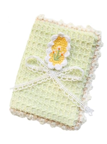 Book Cover A5 A6 Knit Texture Sleeve with Bonus Notebook Cozy Ombre Crochet Edge Bible Case Yellow Flower Lace Bow(A6 Blank)