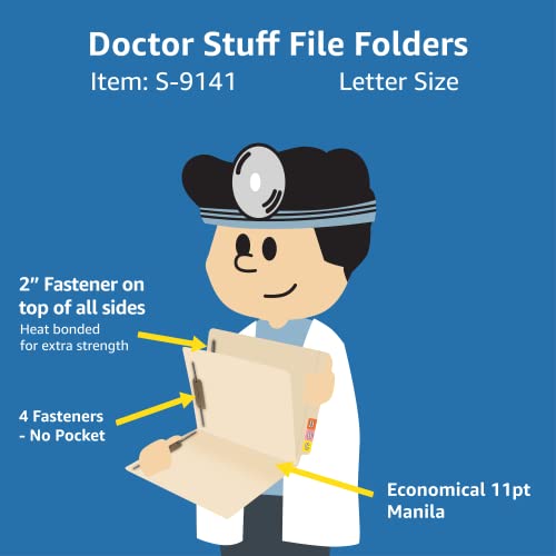 Classification File Folders, Doctor Stuff, One Installed Divider, Reinforced End Tab, Four 2” Bonded Fasteners on Inside Left and Right of Both Sides, 11 pt Manila Stock, Box of 40