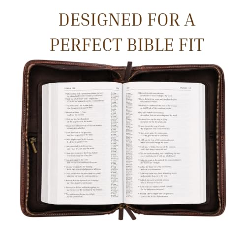 Vintage Crafts Bible Cover Book Cover Planner Cover with Handle and Back Pocket (Medium, Dark Brown Leather, Zipper Closure)