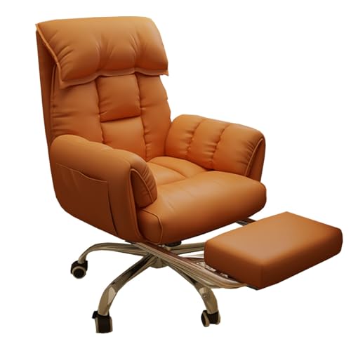 Ergonomic Executive Office Chair Home Office Desk Chairs Adjustable Height Reclining Swivel Chair with Arms Comfy Ergonomic Lazy Sofa Computer Chairs with Wheels(/Orange,with Foot Rest)