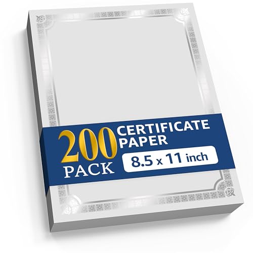 200 Certificate Paper 8.5 x 11 for Printing - Blank Certificate Papers for Award Certificates & Diploma Paper - Premium Silver Foil Award Papers Cardstock for Awards & Certificates Graduation