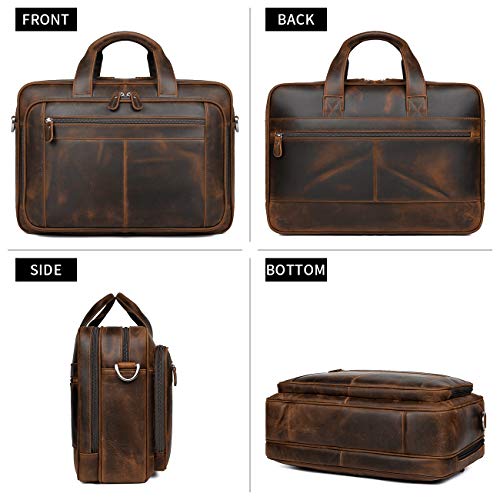 Augus Leather Briefcase for Men 16" Laptop Shoulder Bag with Luggage Strap