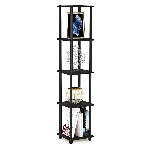 Furinno RATA Book Shelf, 5-Tier Industrial Multipurpose Flat Base Bookshelf, Bookcase with Metal Frame, Narrow, Columbia Walnut