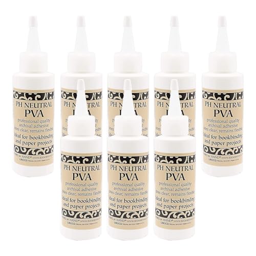 Books By Hand, PH Neutral PVA Adhesive Glue, Fast Setting, Re-Moistenable, Lays Flat, Dried Clear, Ideal for Bookbinding Paper Arts Photos DIY-4 Ounce (Pack of 8)