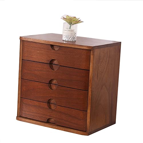 EliteBloom Desktop Organizer Storage Box - Solid Wood Storage Box, Flat File Cabinet, Wooden Desktop Drawer Cabinet, Desktop Storage Box with Lockable Drawers, 1/2/3/4 Floors Flat File Cabinet (A)