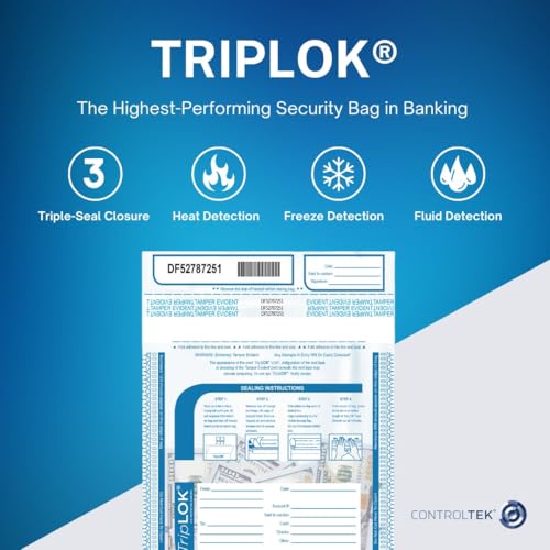 ControlTek TripLok Tamper-Evident Deposit Bags, Clear, 12" x 16", 100 Bags