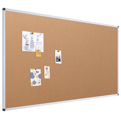 VIZ-PRO Large Cork Bulletin Board, 96 X 48 Inches, Wall-Mounted Corkboard with Silver Aluminium Frame for School, Office, and Home 8' X 4'