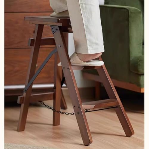 Stepstools Stable Multifunctional Step Stool Dual-Purpose Household Ladder and Stool Three-Step Climbing Folding Ladder Shop Office Tools Step Stool (Color : BrownA, Size : 35.5 * 57 * 64cm)