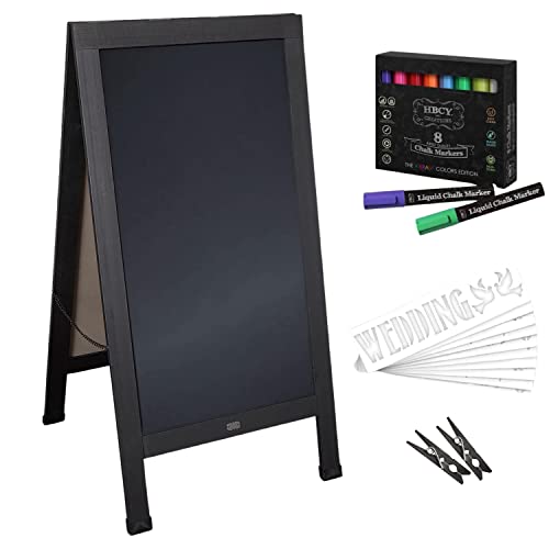 A Frame Chalkboard by HBCY Creations: 24x48 Solid Wood A-Frame Sign Black Double-Sided Magnetic Board, Chalkboard Menu Board, for Restaurants, Cafés, Weddings - Heavy Duty Hinges
