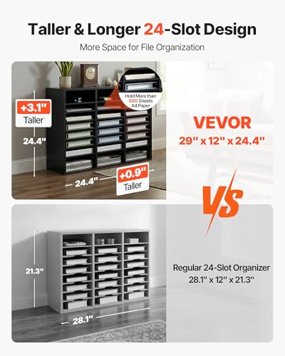 VEVOR Literature Organizers, 24 Compartments Office Mailbox with Adjustable Shelves, Wood Literature Sorter 29x12x24.4 inches for Office, Home, Classroom, Mailrooms Organization, EPA Certified Black