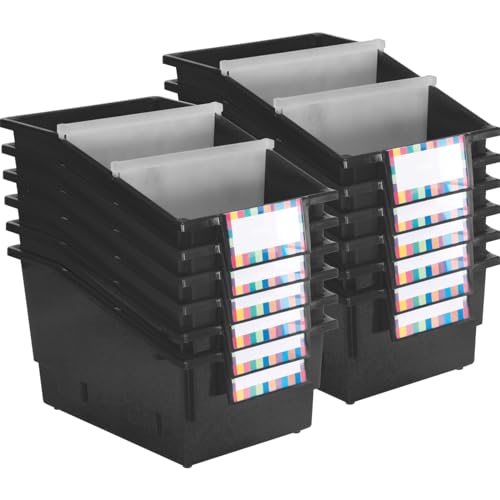 Really Good Stuff Black Chapter Book Library Bins with Dividers, 12-Pack