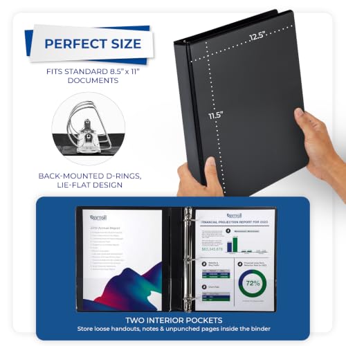 Samsill Durable 1 inch 3 Ring Binder, D Ring Binder, Customizable Clear View Cover, Basic Assortment, 12 Pack