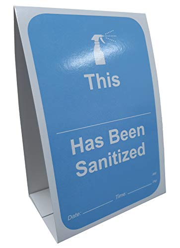 This Has Been Sanitized Table Tent with Dry Erase Surface - Fill in the Blank Reusable Table Tent Back to School - 2 Dry Erase Markers Included - 50 Pack