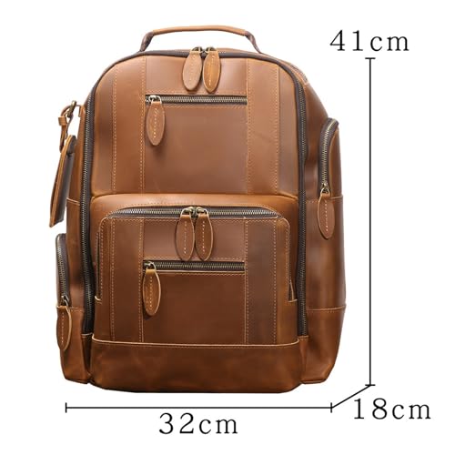 ROROR Retro Leather Backpack For Men Multifunctional Travel Backpack Leather Large Capacity Computer Bag For Men(Brown)