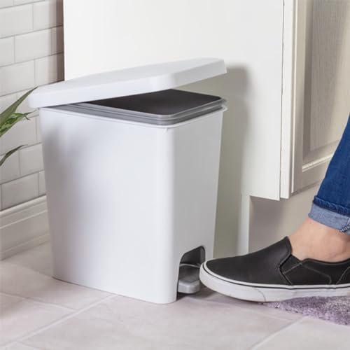 Sterilite Step On Wastebasket, Kitchen Trash Bin, White, 2.7 Gal, 6-Pack