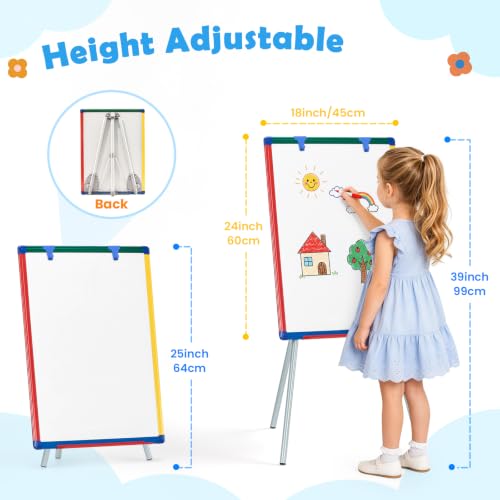 Dry Erase Board White Board for Kids 24x18 inch Art Easel for Kids Magnetic Tripod Whiteboard Art Easel and Flipchart Board with a Height-Adjustable Stand Perfect for Kid