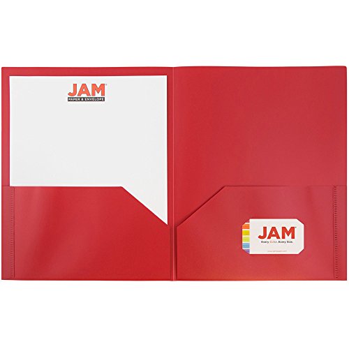 JAM PAPER Plastic 2 Pocket POP Folders - Durable School Folders - Red - Bulk 96/Pack