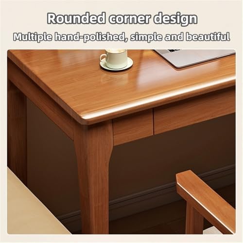 DESALAI Solid Wood Table and Chair Set, Computer with Chair, Modern Writing Desk Drawers, Suitable for Office, Bedroom, Study(Natural,60 * 40cm/23.6 15.7in)