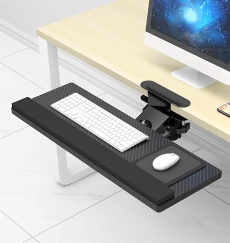 DFTWJMA Ergonomics Desk Extender TrayAdjustable Desk Extender with Keyboard and Mouse Platform Tray Under Table Mount Drawer Shelf for Computer,Black-64x24cm