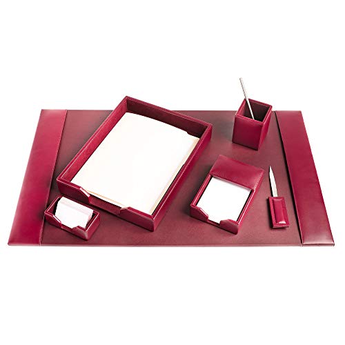 DACASSO Bonded Leather Desk Set - Luxury Leather Desk Pad & Desk Organization Essentials (Burgundy, 6 Piece)