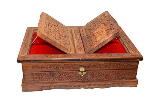 Holy Foldable Book Stand Wooden Handcarved Rehal Box for Quran,Bible,Gita,Gurugr