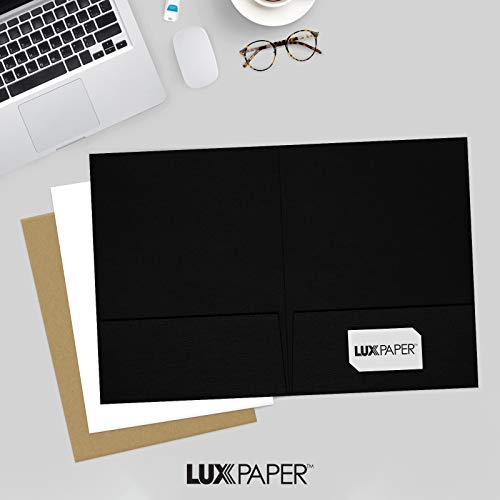 LUXPaper 9" x 12" Presentation Folders | Two Pocket | Front Cover Card Slits (Center) | Deep Black Linen | 100lb. Cover | 50 Qty