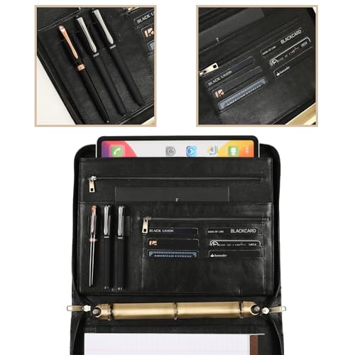 GZRHKJ Genuine Leather Portfolio, 3 Ring Binder Padfolio, 11"×14" Padfolio Organizer, Professional Business Portfolio Binder for Men and Women