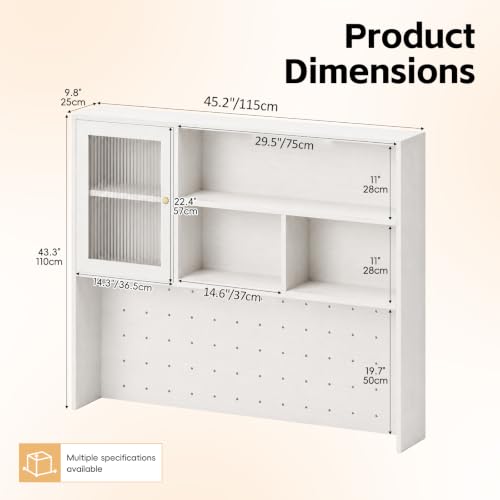LINLIUA Desktop Bookshelf, Desk Hutch Dorm with Pegboard, Desk Shelves for Top of Desk, Wood Desktop Storage Rack with Cabinet Door, Countertop Bookcase for Office Dorm Home Study