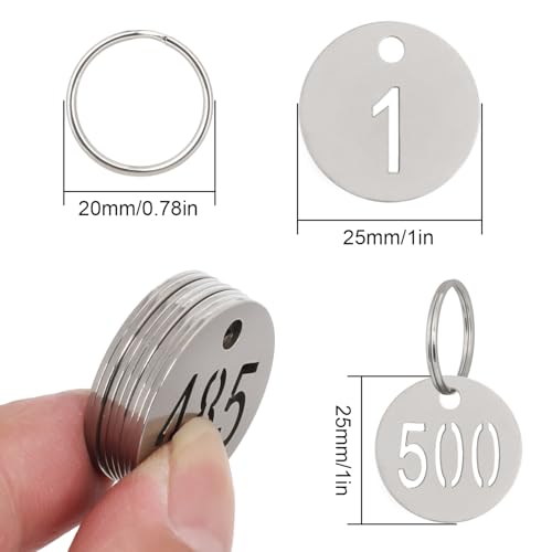 NumRealm Number Tags with Rings, 25mm 304 Stainless Steel Numbered Key ID Tags, Metal Numbers - 1 to 200