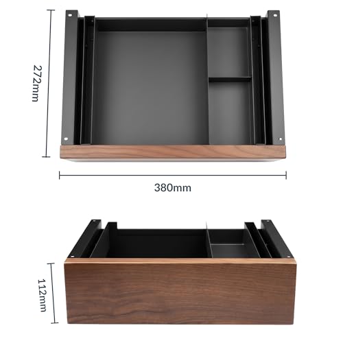 Desky Minimal Under Desk Drawer – Slim Pull-Out Metal Storage Organizer for Sit-Stand Desks, Smooth Glide, Space-Saving Design, Easy Mount, Black & Grey Frame
