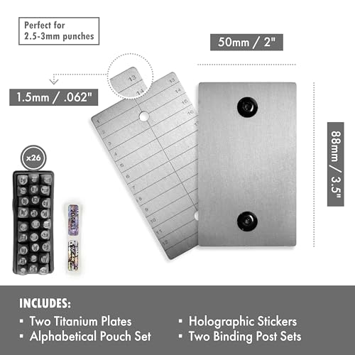 ColdTi - Titanium Bitcoin Seed Plates for Ultra-Secure Crypto Seed Phrase Storage (2 Plates, Punch Set & Seals) - Premium Seed Phrase Metal - Alphabetic Punch Set Included