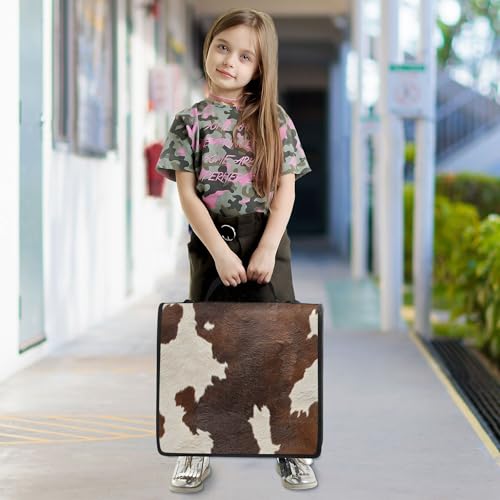 FJDENG Cow Print Waterproof 13" Binder Bag Organizer with Expandable Storage,3-Ring Zipper Binder with Shoulder Strap for School & Office