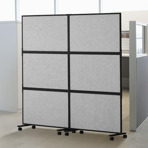 VEVOR Office Divider, 2 Panel Office Partition, Freestanding Office Divider Wall Partition & Privacy Divider Reduce Noise and Room Separation, Light Grey