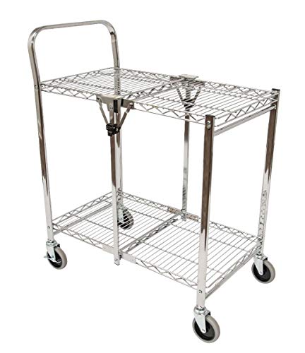 Luxor WSCC-2 Two-Shelf Collapsible Wire Utility Cart with Wheels, Push Heavy Duty,Holds 200 Pounds and Folds Up for Storage, 37"W x 18.25"D x 30.5"H