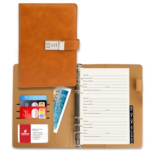 BTSFTOGET Password Book with Alphabetical Tabs & Lock, 302 Pages Leatherette Hardcover Internet Address Keeper Logbook, Refillable Pages, 576 Entries Large Print for Seniors Home Office, A5