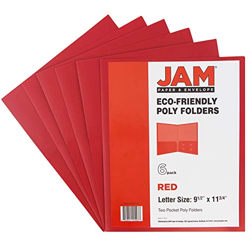 JAM PAPER Plastic 2 Pocket POP Folders - Durable School Folders - Red - Bulk 96/Pack